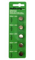 MP001840 - Battery, 1.5 V, SR44, Silver Oxide, 162 mAh, Pressure Contact, 11.53 mm - MULTICOMP PRO