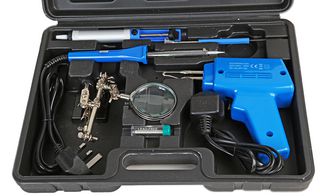 D03460 - Soldering Iron and Gun Kit, Soldering Gun, Iron, Magnifier, Desoldering Pump, Iron Tip/Stand - DURATOOL