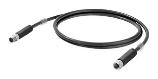 2726060020 - Ethernet Cable, IP67, M8, SPE Jack to SPE Plug, UTP (Unshielded Twisted Pair), Black, 2 m, 6.6 ft - WEIDMULLER