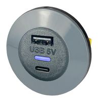 PVPWP-ACFF - USB Charger Receptacle, IP65, Front Fit, PVPWp Series, 3.6 A, 24 V, 2 Ports, USB Type A, USB Type C - ALFATRONIX