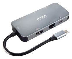 12.02.1121 - Docking Station, 6-in-1, Gigabit Ethernet, HDMI, USB 3.2, USB Type C (Data), USB Type C PD(100 W) - ROLINE