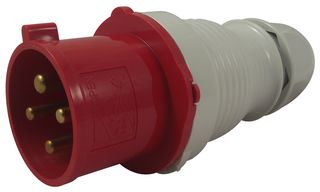 230406 - Pin & Sleeve Connector, 32 A, 400 V, Cable Mount, Plug, 3P+E, Red, White - WALTHER