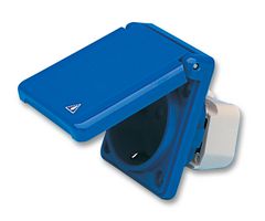 10003 - Power Entry Connector, Schuko CEE 7/3, 16 A, 230 V, Panel Mount, Outlet, 2P+E / 2P3W, Blue - WALTHER