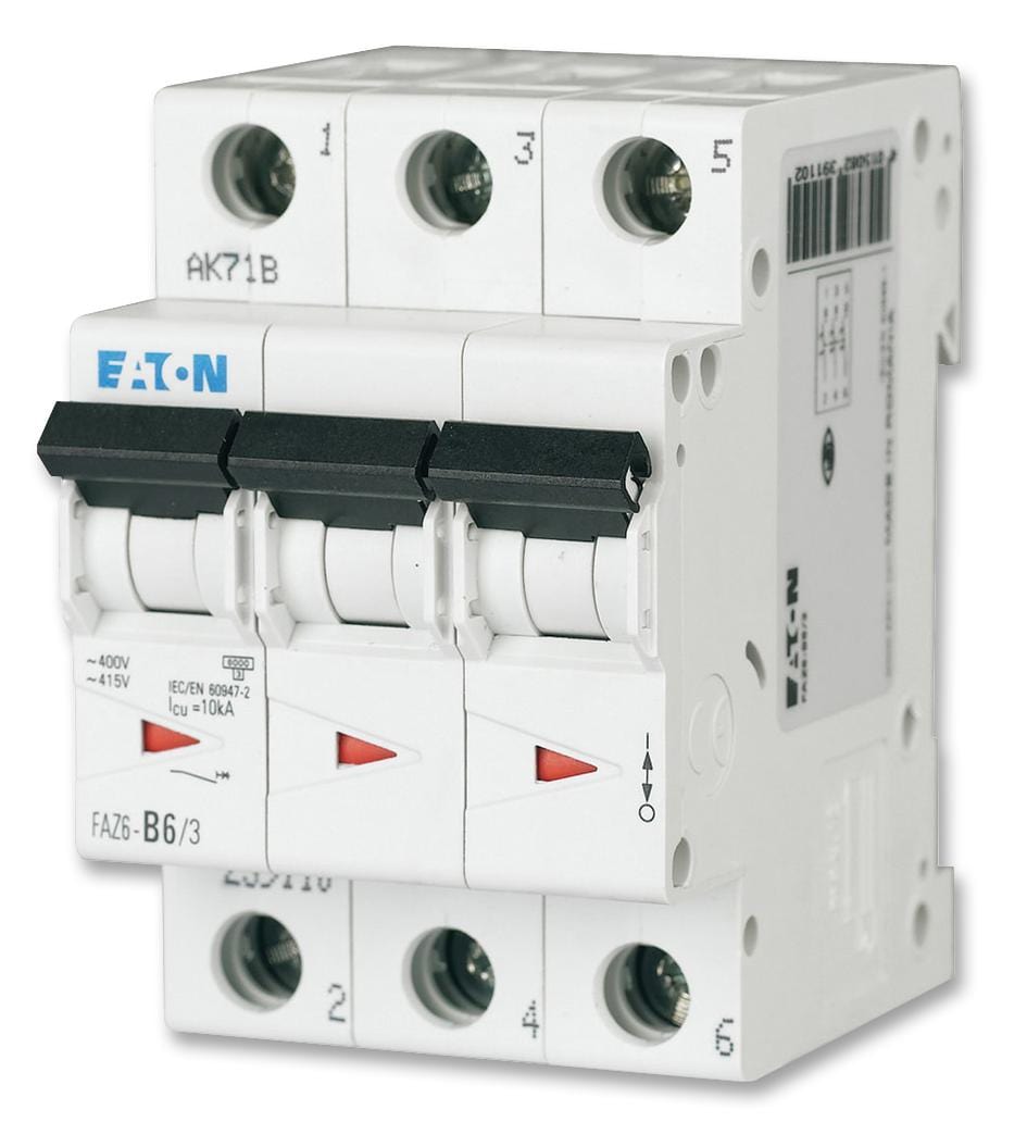 EATON MOELLER Thermal Magnetic FAZ6-C1/3 CIRCUIT BREAKER, 3 POLE, C TYP, 1A EATON MOELLER 2290094 FAZ6-C1/3