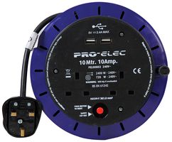 PEL00802 Cassette Reel, 2-Gang, 10A With USB 10m Pro Elec