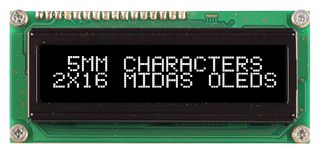 MCOB21605G1V-EWP DISPLAY, OLED, COB, 16X2, WHITE ON BLACK MIDAS