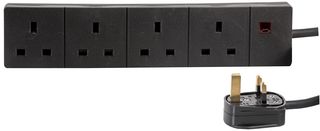 9988B-1m Extension Lead, 4GANG, Black, 1m Pro Elec