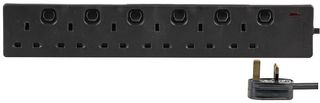 1268 (1N) 1m Blk Extension Lead 6 Gang 1m Black Pro Elec