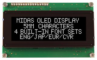 MCOB42005A1V-EWP OLED DISPLAY, 20X4, PARALLEL, 5.3V MIDAS