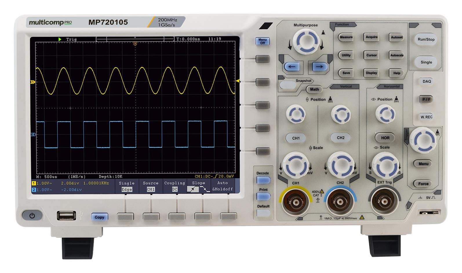 MULTICOMP PRO Digital Signal / Digital Phosphor Oscilloscop MP720105 DSO, 200MHZ, 1GSPS, 1.7NS MULTICOMP PRO 3228045 MP720105