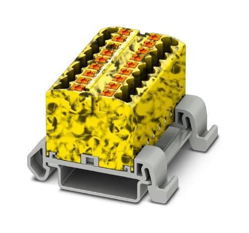 PHOENIX CONTACT Power Distribution Blocks PTFIX 18X2,5-NS35A-FE TB, DISTRIBUTION BK, 18P, 12AWG, YEL/BLK PHOENIX CONTACT 3242457 PTFIX 18X2,5-NS35A-FE