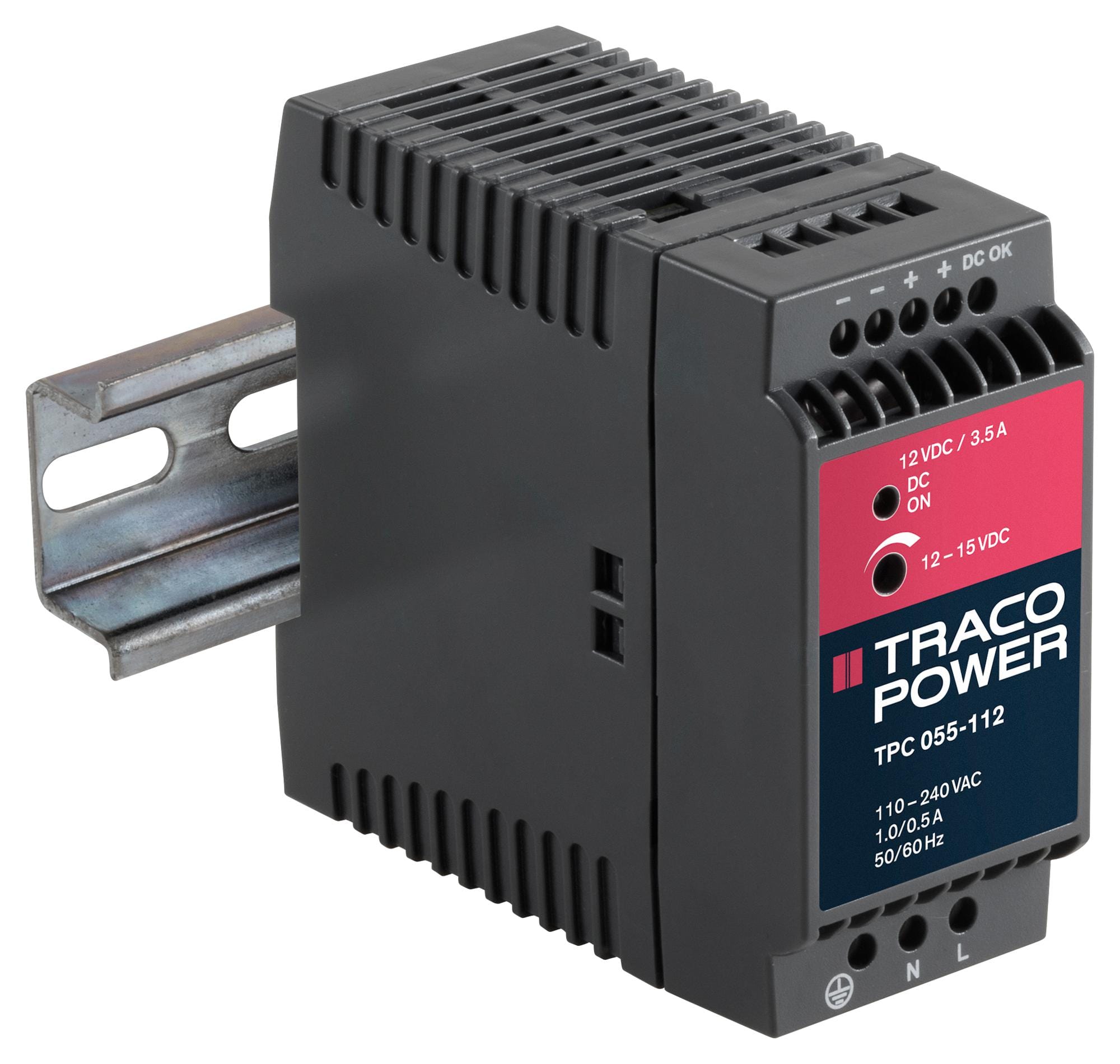 TRACO POWER DIN Rail Mount TPC 055-112 POWER SUPPLY, AC/DC, 3.5A, 12V, 42W TRACO POWER 2322147 TPC 055-112
