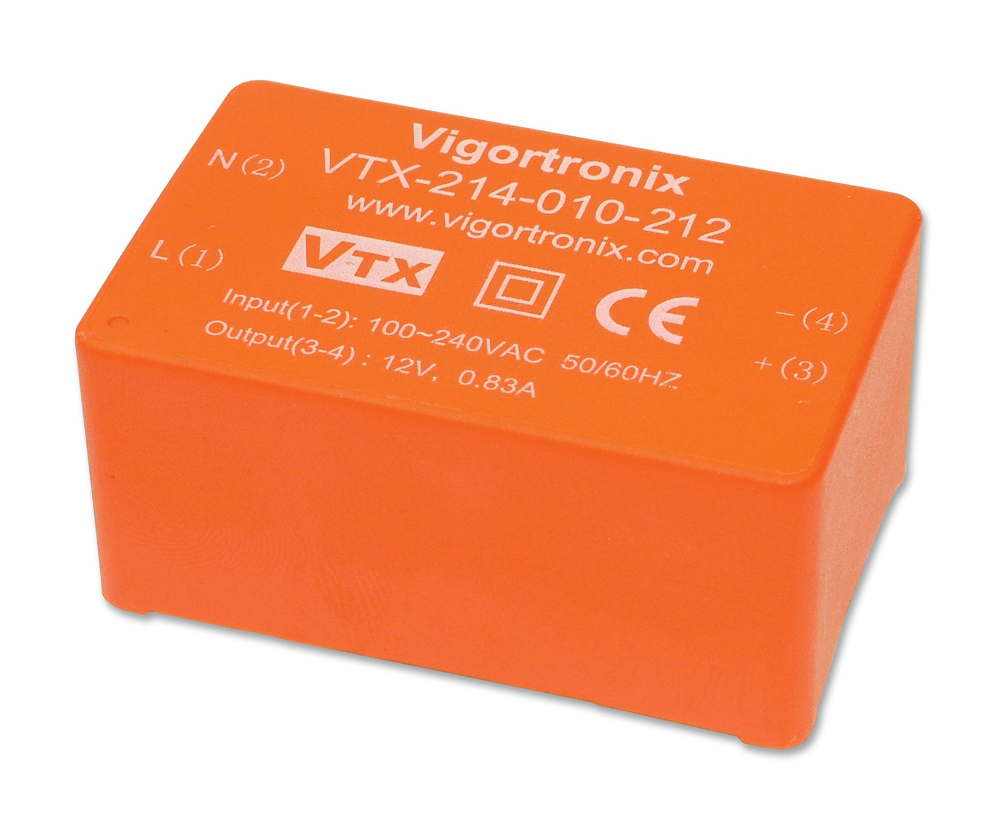 VIGORTRONIX PCB Mount - Single Ouput VTX-214-010-206 POWER SUPPLY, AC-DC, 6V, 1.666A VIGORTRONIX 2464686 VTX-214-010-206