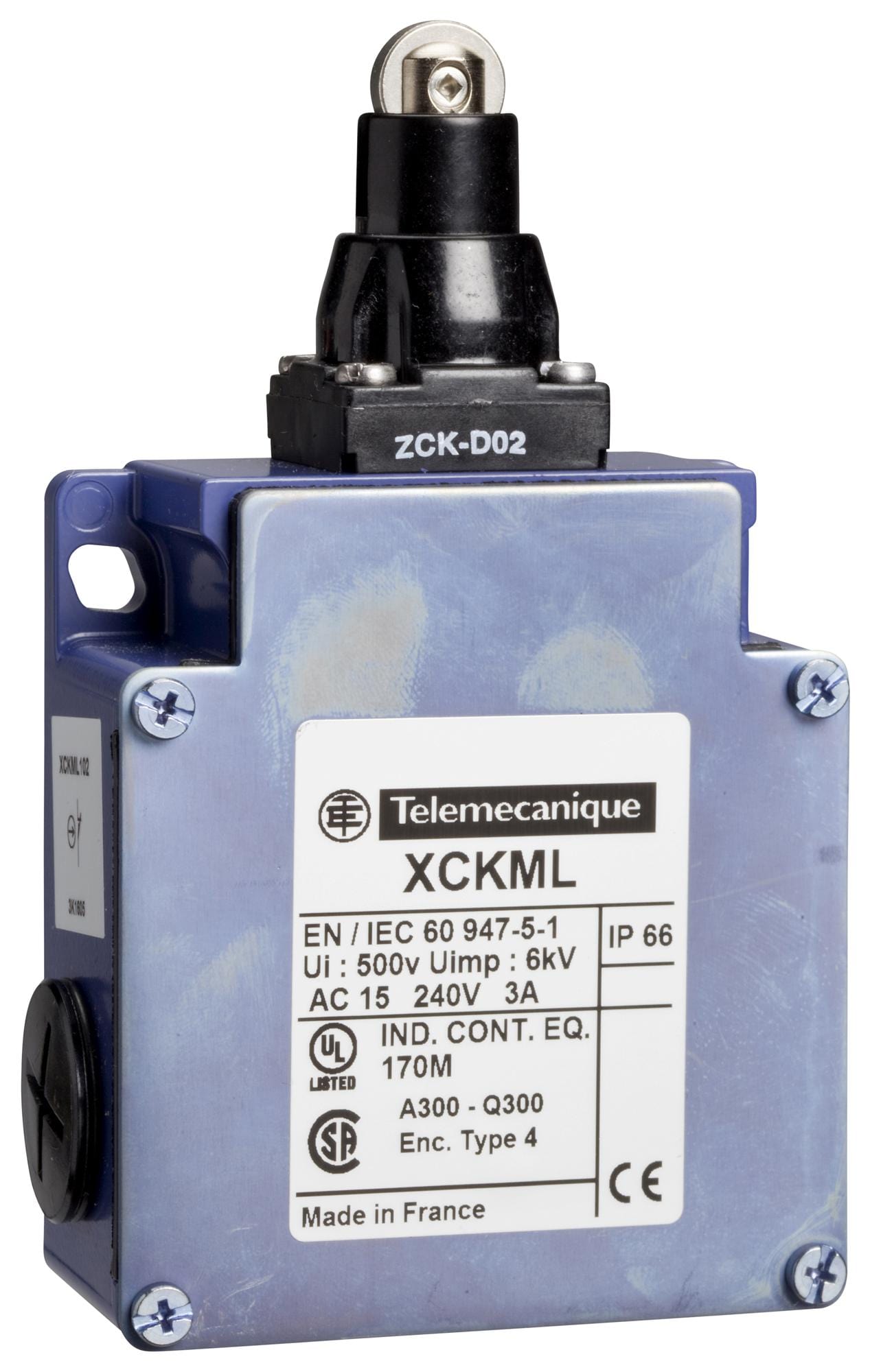 TELEMECANIQUE SENSORS Limit Switch XCKML102H29 LIMIT SW, ROLLER PLUNGER, DPST-NO/NC TELEMECANIQUE SENSORS 3130461 XCKML102H29