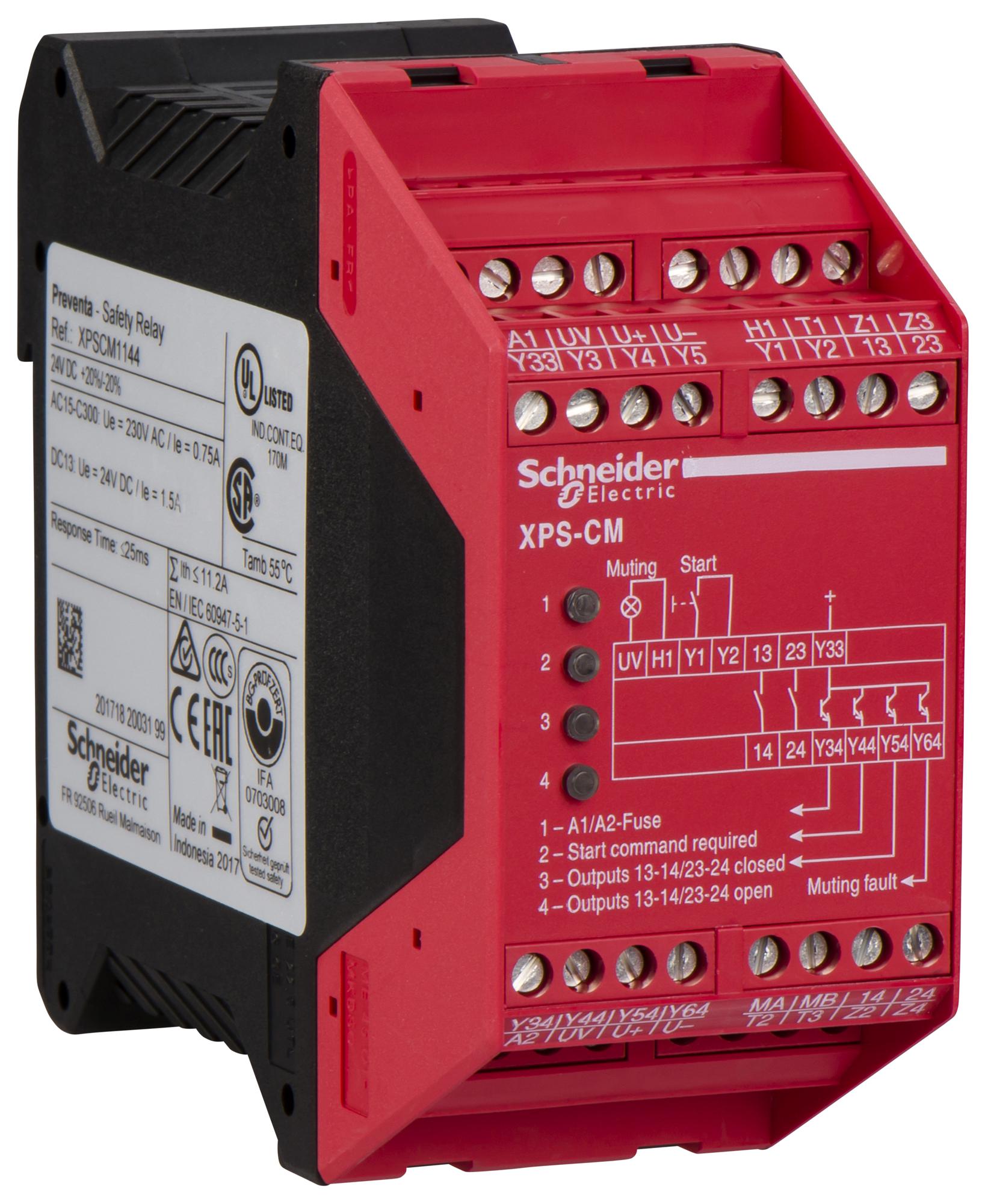 SCHNEIDER ELECTRIC Safety XPSCM1144P SAFETY RELAY, DPST-NO, 24VDC, 1.5A SCHNEIDER ELECTRIC 3215105 XPSCM1144P
