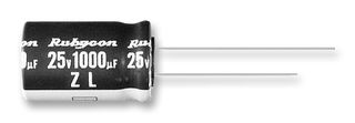 25ZL100MEFC6.3X11 - Electrolytic Capacitor, Miniature, 100 µF, 25 V, ± 20%, Radial Leaded, 2000 hours @ 105°C, Polar - RUBYCON