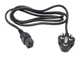 GW-151712 - Mains Power Cord, Mains Plug, India to IEC 60320 C19, 2 m, 16 A, 250 V, Black - MULTICOMP PRO