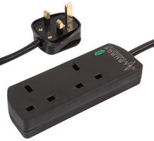 1202NS-3M BLK - Surge Protector, 2 Outlets, UK, 13 A, 240 V, UK Type G, 3 m - PRO ELEC