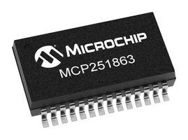 MCP251863T-E/SS CAN FD Controller met geïntegreerde transceiver, SPI, 5Mbps, SSOP-28 Microchip