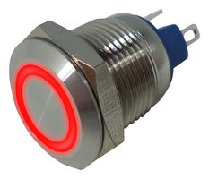 MP-PB7-01LB42BFRR12VM - Vandal Resistant Switch, 12V LED, 0.472 ", SPST-NO-DM, Off-(On), Round Flat, Natural - MULTICOMP PRO