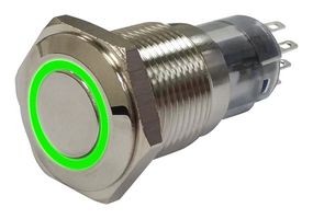 MP-PB7-03LB32DFRG12V - Vandal Resistant Switch, 12V LED, 0.629 ", SPDT, Latching, Round Flat, Natural - MULTICOMP PRO