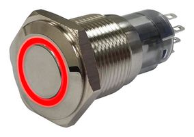 MP-PB7-03LB32DFRR12V - Vandal Resistant Switch, 12V LED, 0.629 ", SPDT, Latching, Round Flat, Natural - MULTICOMP PRO