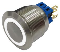 MP-PB7-03LB5CFRW12V - Vandal Resistant Switch, 12V LED, 0.984 ", SPDT, Latching, Round Flat, Natural - MULTICOMP PRO