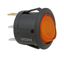 MP-RR037 - Rocker Switch, Round, On-Off, SPST, LED Illuminated, Panel, Snap-In, Amber, 12VDC to 24VDC - MULTICOMP PRO