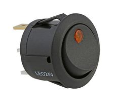 MP-RR040 - Rocker Switch, Round, On-Off, SPST, LED Illuminated, Panel, Snap-In, Amber Dot, 12VDC to 24VDC - MULTICOMP PRO