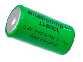 MP013873 - Battery, 3.6 V, D, Lithium Thionyl Chloride, 13 Ah, Raised Positive and Negative, 1 - MULTICOMP PRO