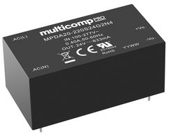 MPDA20-220S12G2N4 - AC/DC PCB Mount Power Supply (PSU), ITE, Industrial & Household, 1 Output, 20 W, 12 V, 1.666 A - MULTICOMP PRO