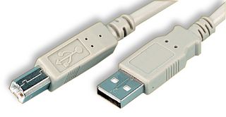 1487587-1 - USB Cable, Type A Plug to Type B Plug, 1 m, 3.28 ft, USB 2.0, White - AMP - TE CONNECTIVITY