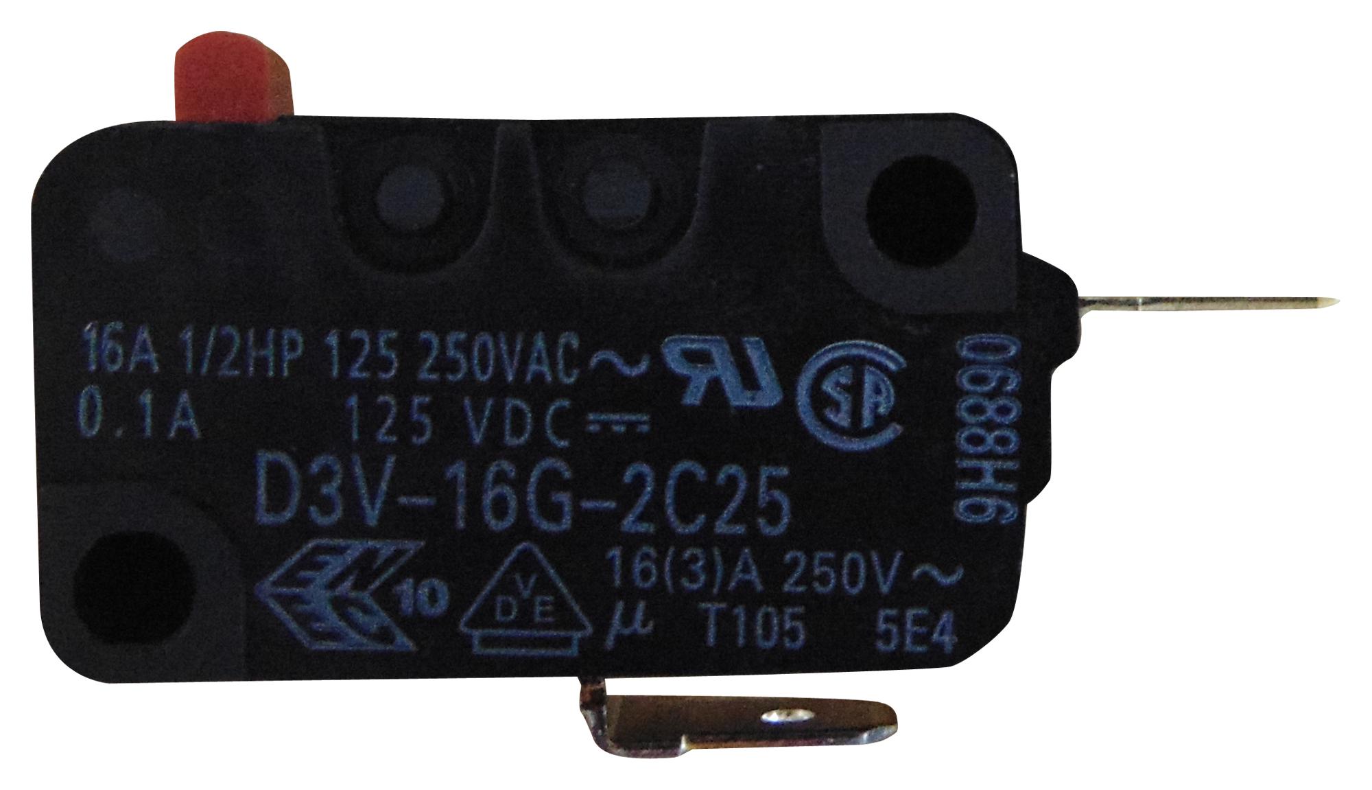 D3V-16G-2C25 MICROSWITCH, SPST-NC, 16A, PIN PLUNGER OMRON