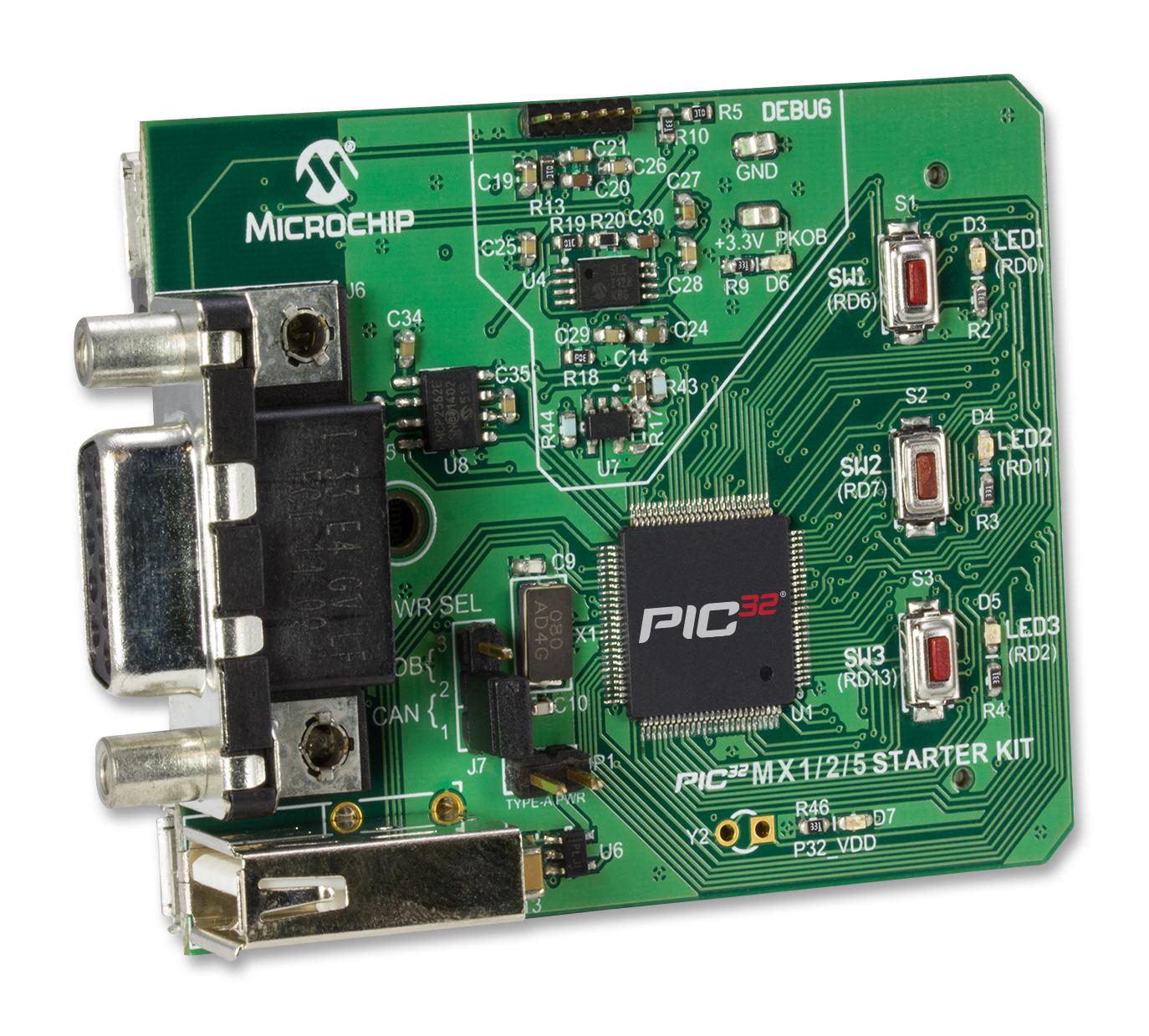 DM320100 DEV BOARD, PIC32MX570 CAN/USB INTERFACE MICROCHIP