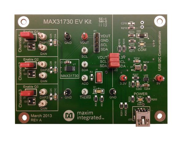 MAX31730UEVKIT# EVALUATION BOARD, 3-CH TEMP SENSOR MAXIM INTEGRATED / ANALOG DEVICES