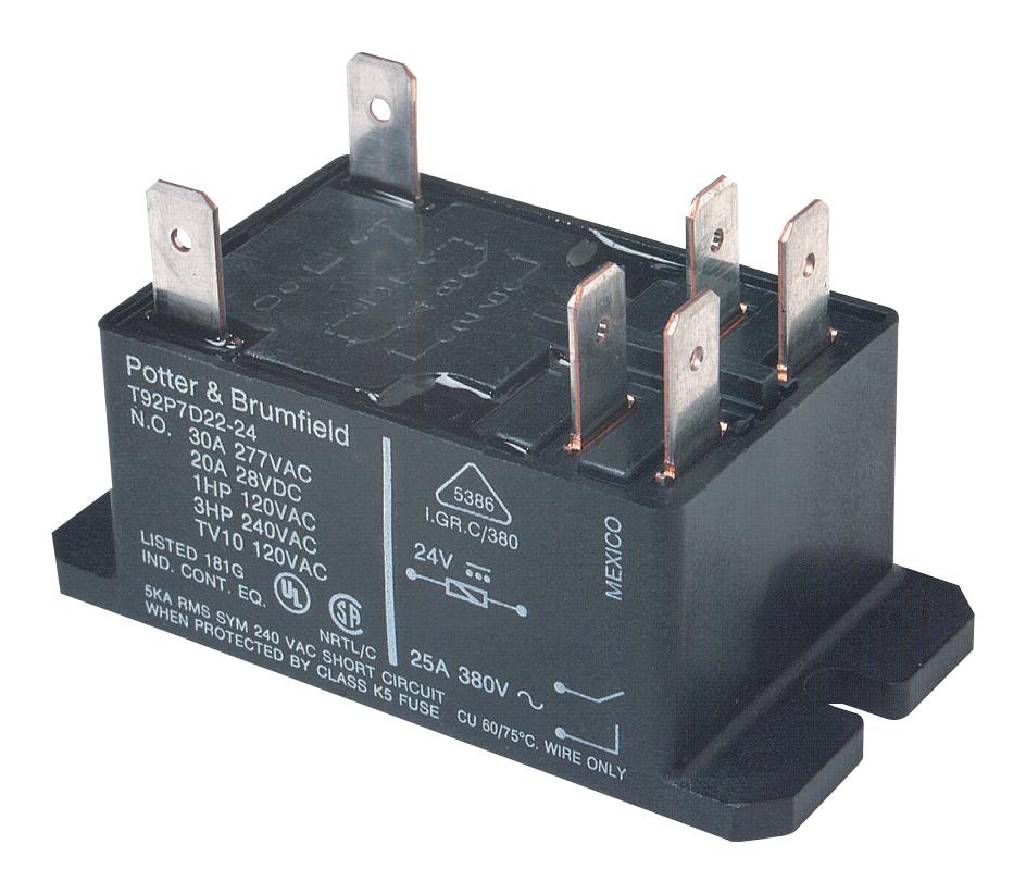 8-1393211-7 RELAY, 240VAC, 30A, DPDT, PANEL POTTER&BRUMFIELD - TE CONNECTIVITY