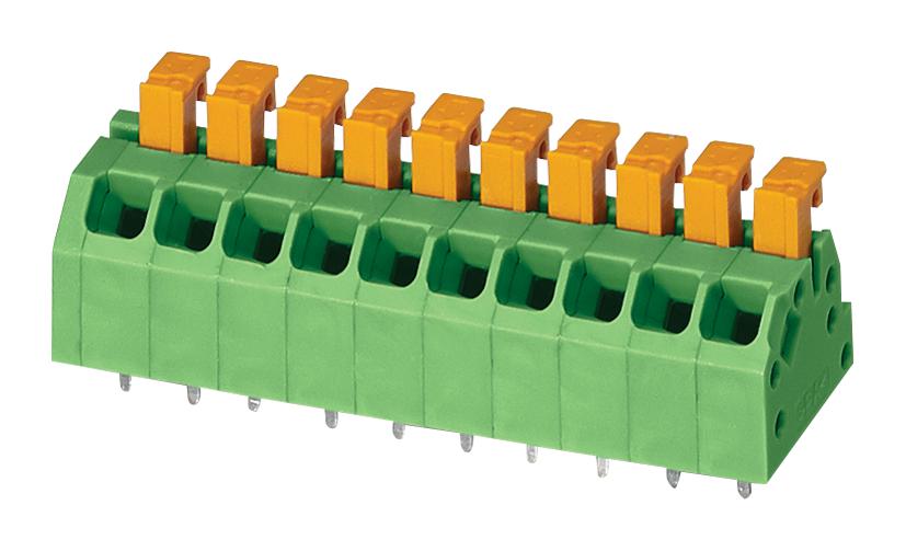SPTAF 1/10-3,5-LL TB, WIRE TO BRD, 10POS, 24-18AWG, GREEN PHOENIX CONTACT