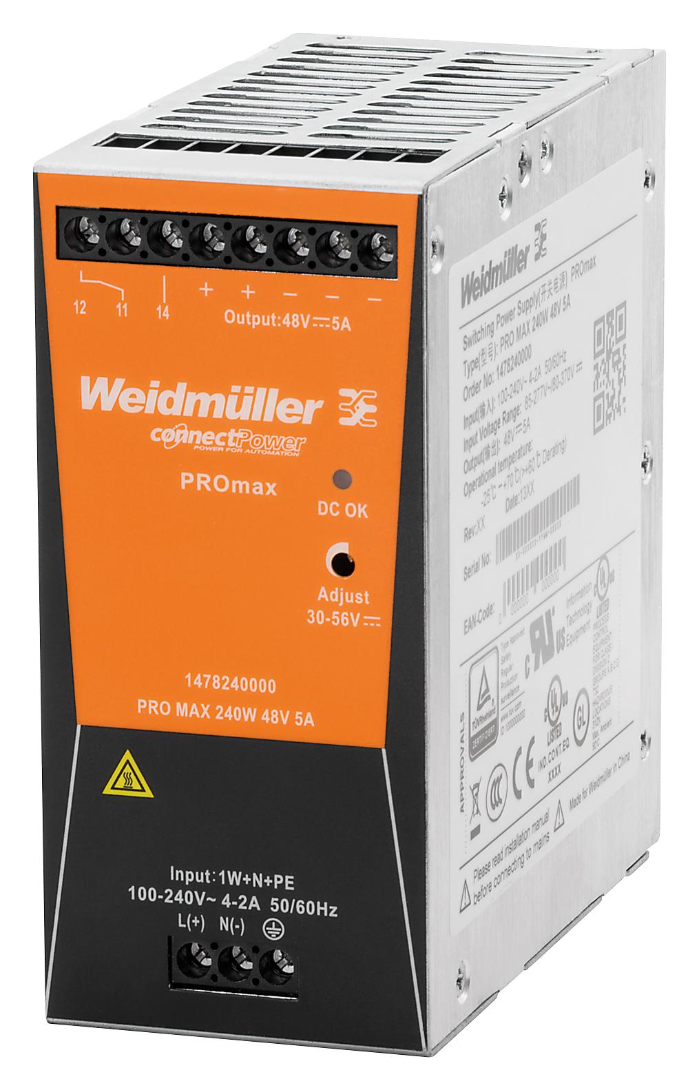 1478130000 POWER SUPPLY, AC-DC, 24V, 10A WEIDMULLER