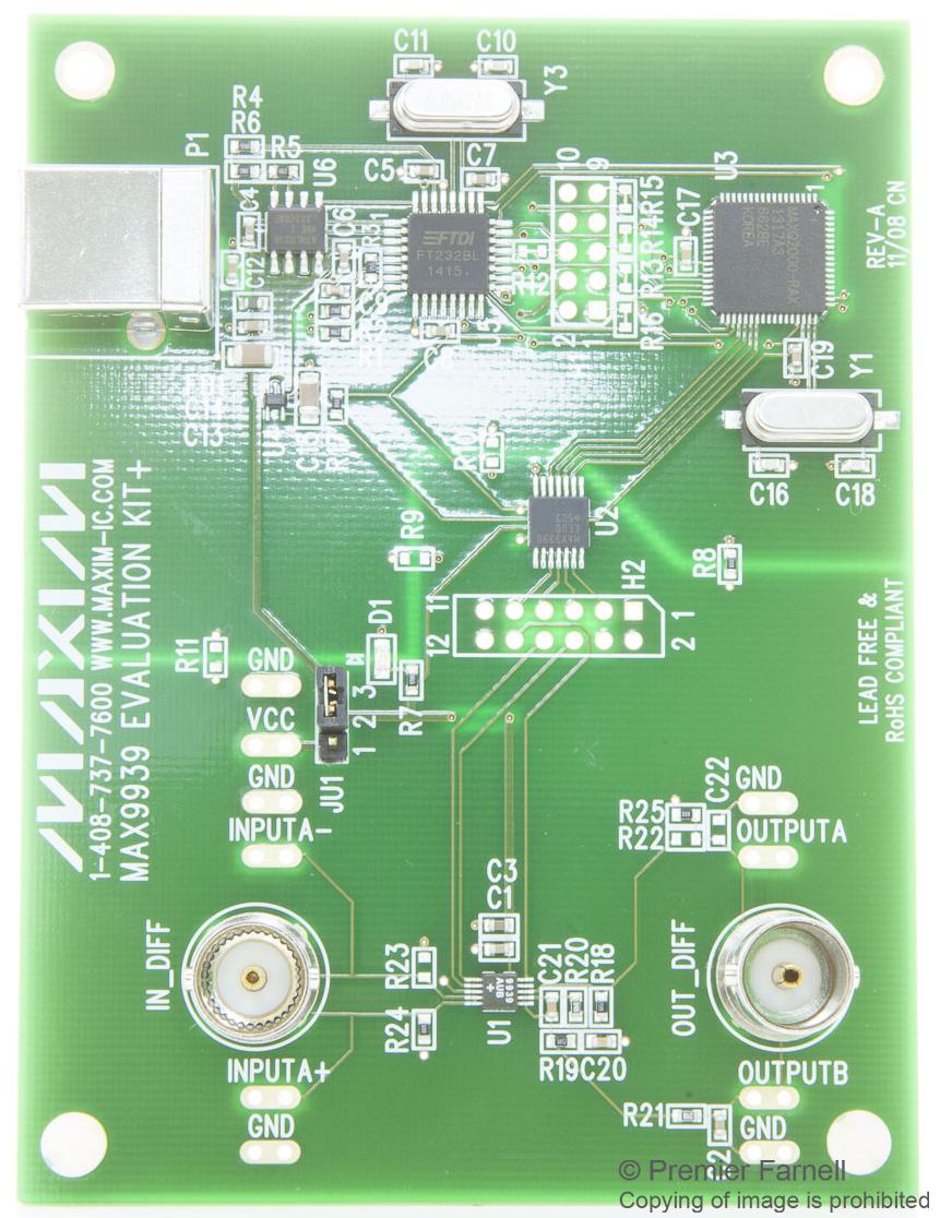 MAX9939EVKIT+ EVAL BOARD, PROGRAMMABLE GAIN AMPLIFIER MAXIM INTEGRATED / ANALOG DEVICES