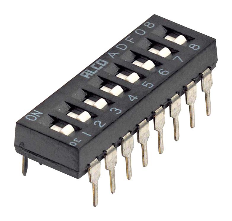 ADF08T04 DIP SWITCH, 8POS, SPST, SLIDE, TH ALCOSWITCH - TE CONNECTIVITY