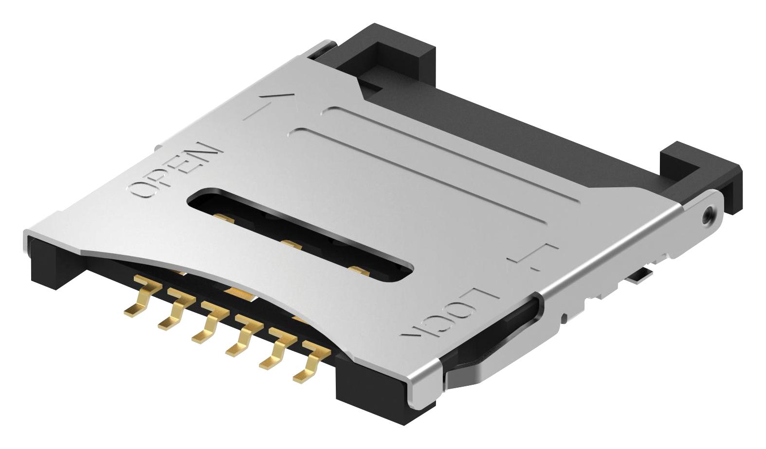 SIM7200-6-0-18-00-A MICRO SIM CONN, HINGED, 6POS, SMT GCT (GLOBAL CONNECTOR TECHNOLOGY)