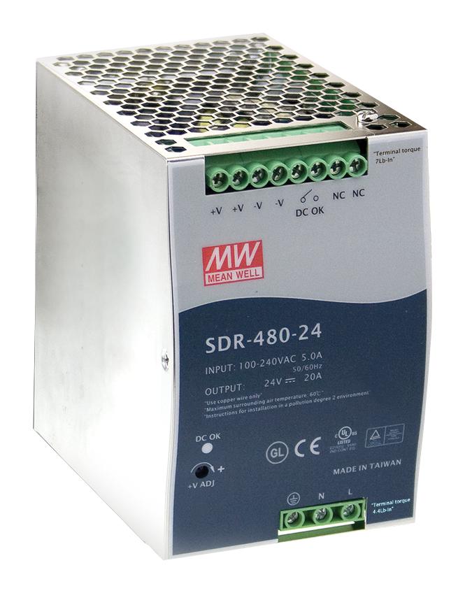 SDR-480-48 POWER SUPPLY, AC-DC, 48V, 10A MEAN WELL