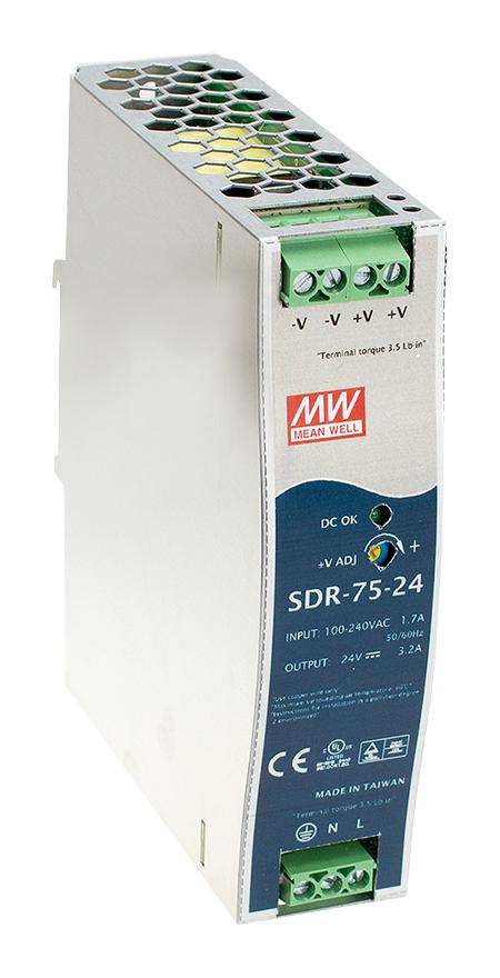 SDR-75-24 POWER SUPPLY, AC-DC, 24V, 3.2A MEAN WELL