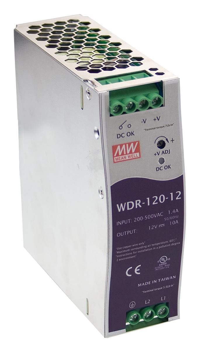 WDR-120-48 POWER SUPPLY, AC-DC, 48V, 2.5A MEAN WELL