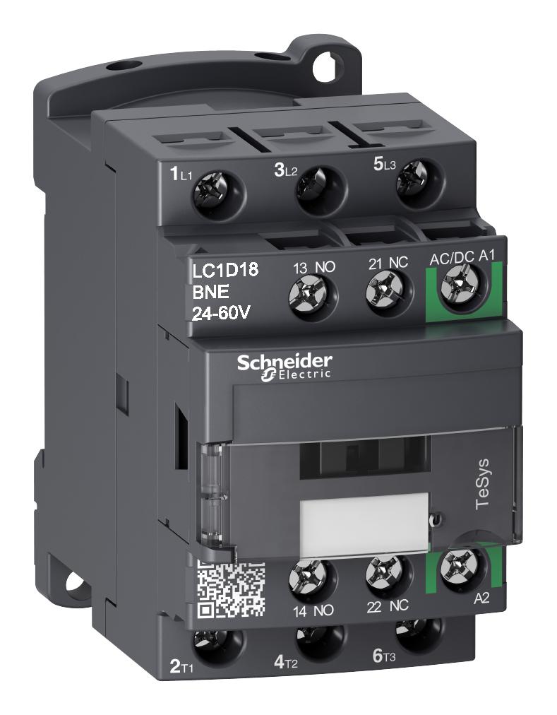 LC1D18BNE CONTACTOR, 3PST-NO, 60V, DIN RAIL/PANEL SCHNEIDER ELECTRIC