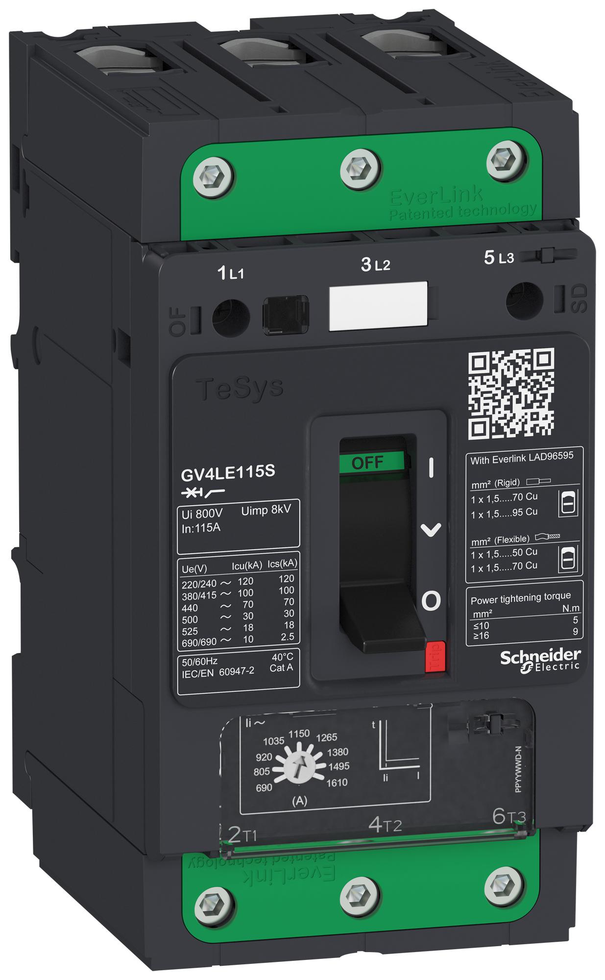 GV4LE02S MAGNETIC CIRCUIT BREAKER, 3P, 2A, 690VAC SCHNEIDER ELECTRIC