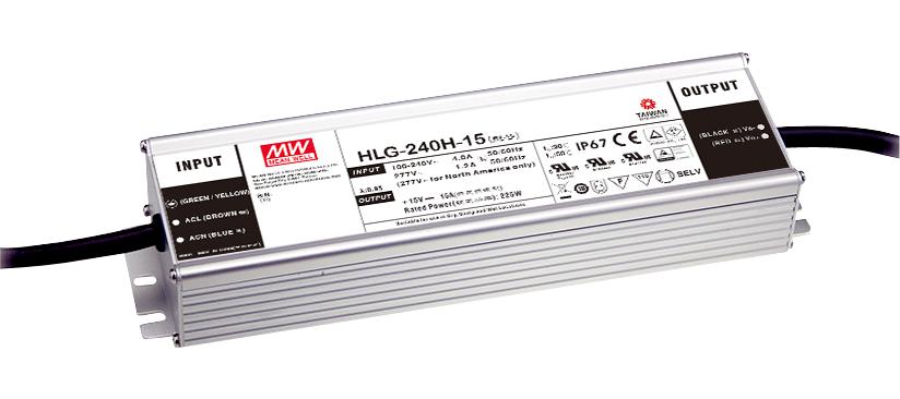 HLG-240H-15A LED DRIVER PSU, AC-DC, 15V, 15A MEAN WELL
