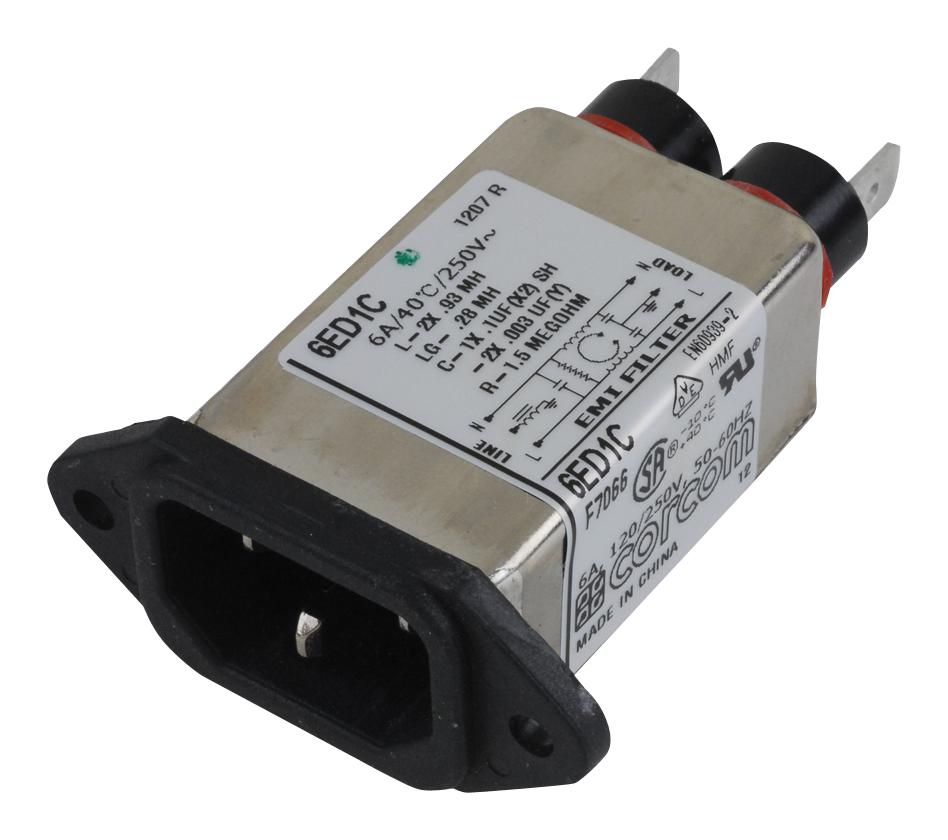 1-6609016-1 IEC FILTER, STANDARD, 6A, 250VAC, QC TE CONNECTIVITY