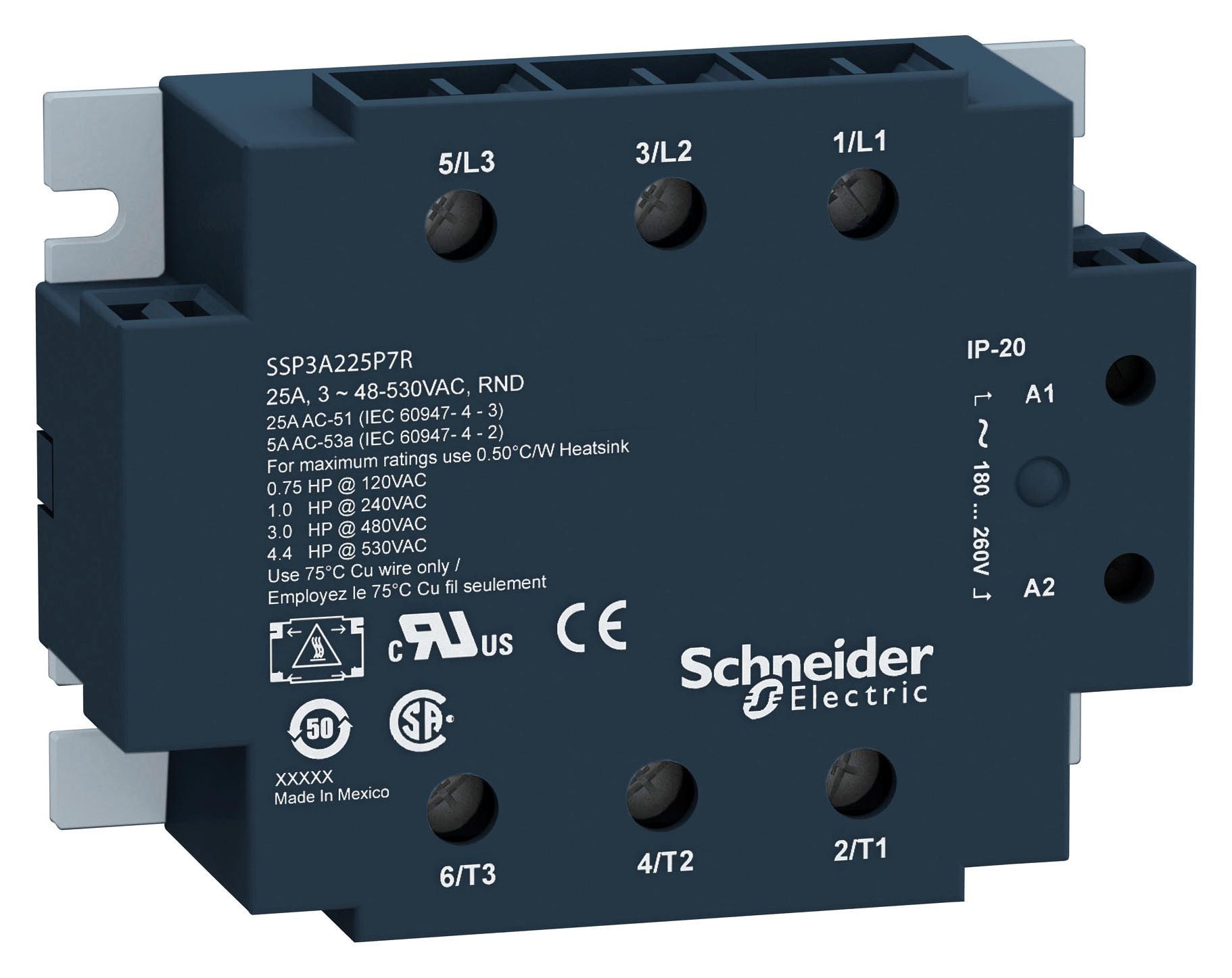 SSP3A250P7 SOLID STATE RELAY, 3PST-NO, 50A, 530VAC SCHNEIDER ELECTRIC