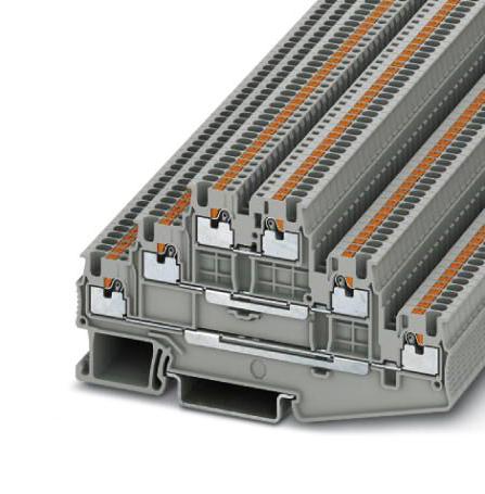 PT 1,5/S-3L DINRAIL TERMINAL BLOCK, 6WAY, 16AWG, GRY PHOENIX CONTACT
